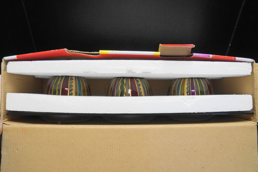 Pier 1 Imports Festive Stripe Condiment Set Hand Painted Glass NIB 2010