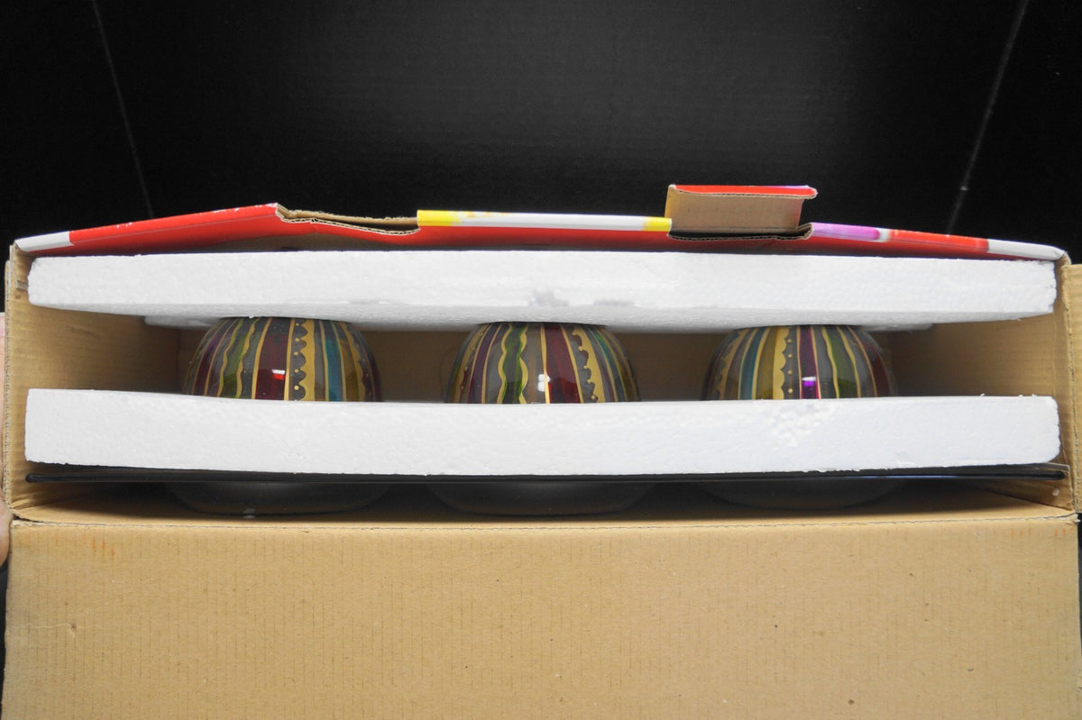 Pier 1 Imports Festive Stripe Condiment Set Hand Painted Glass NIB 2010
