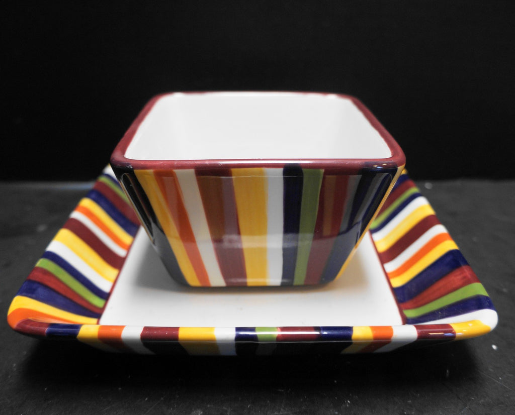 SOLD Pampered Chef Simple Additions Striped Square Dessert Bowl Salad Plate