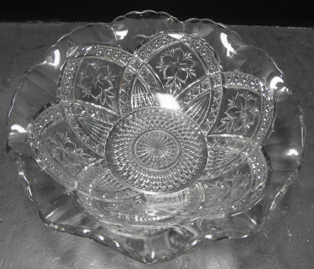 Indiana Glass Flower Medallion EAPG Ruffled Bowl 9 IN