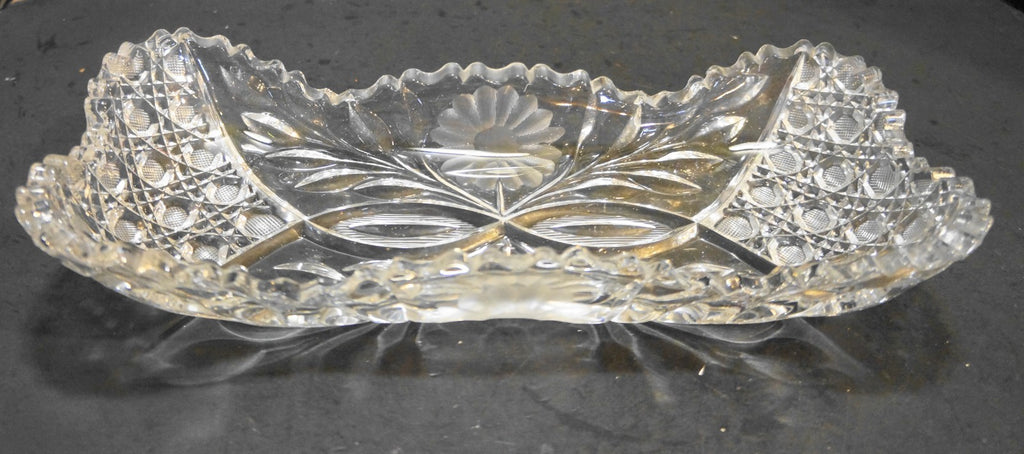 McKee Innovation #410 American Brilliant Period Cut Glass Tray 12" Flowers Cane