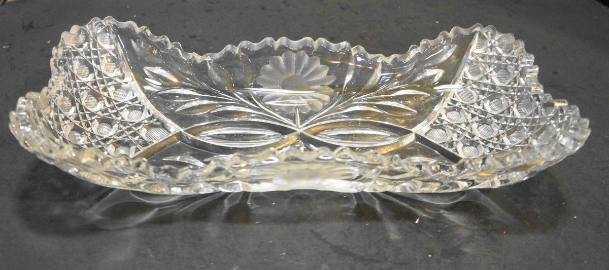 McKee Innovation #410 American Brilliant Period Cut Glass Tray 12" Flowers Cane