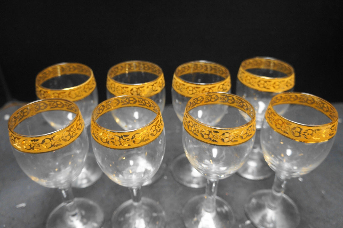 Gold Band Decorated Crystal Wine Glasses Set of 8