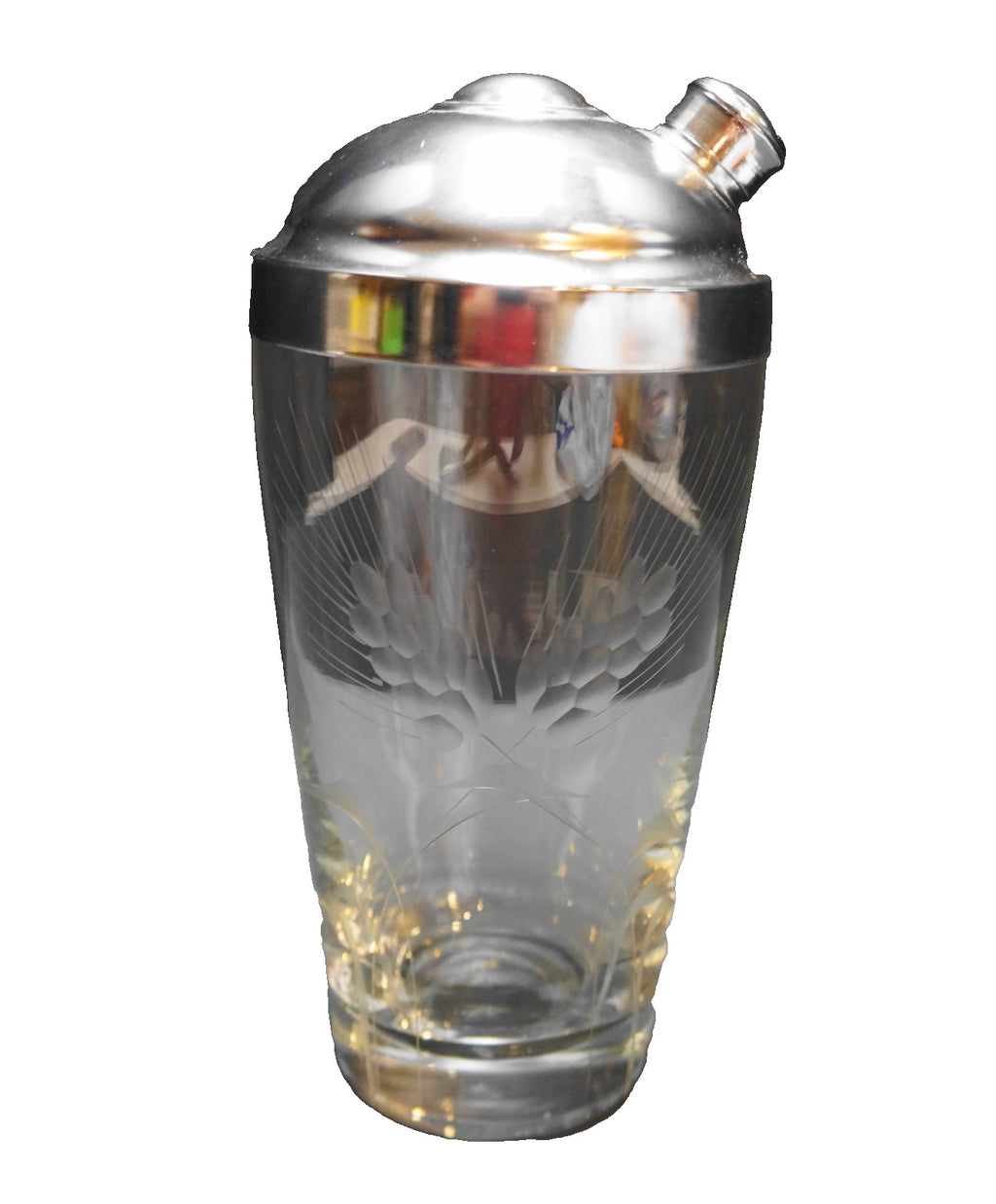 Wheat Cut Etched Cocktail Shaker Chrome Lid