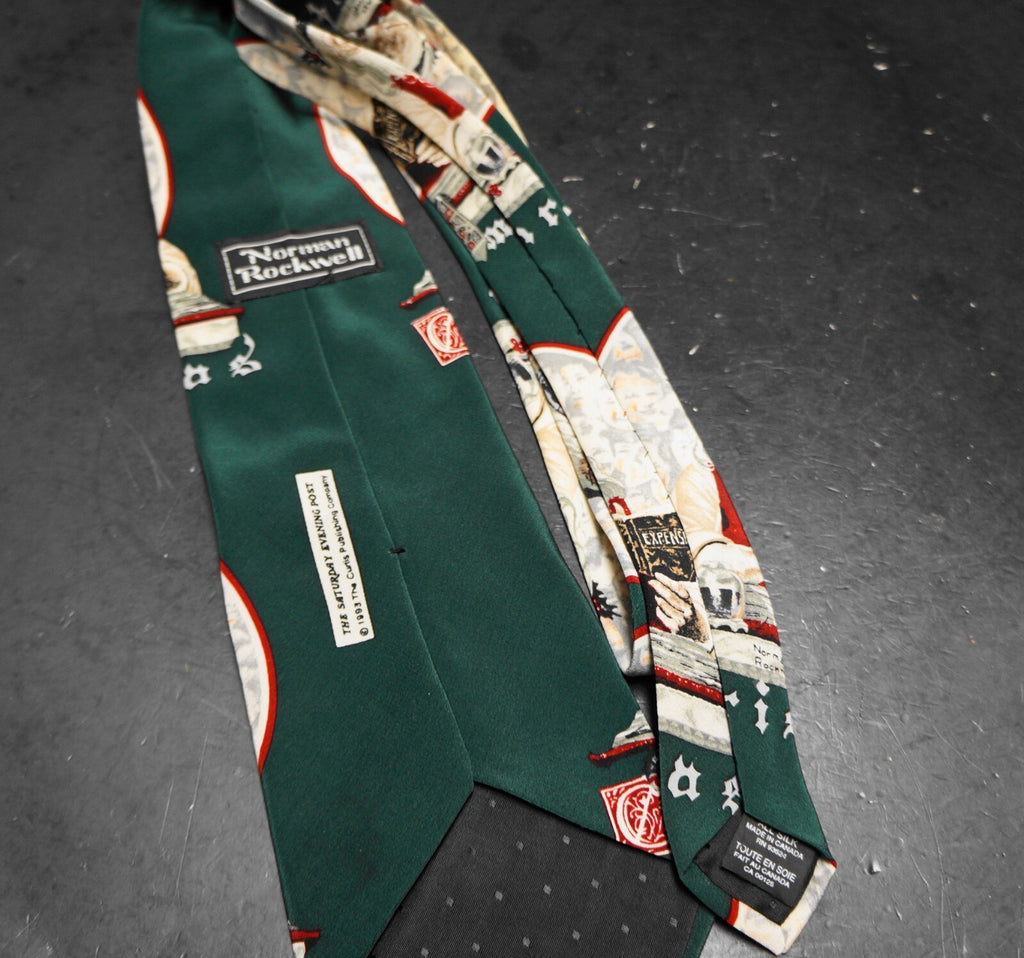 Norman Rockwell Santa Claus SIlk Tie 1993 Dark Green
