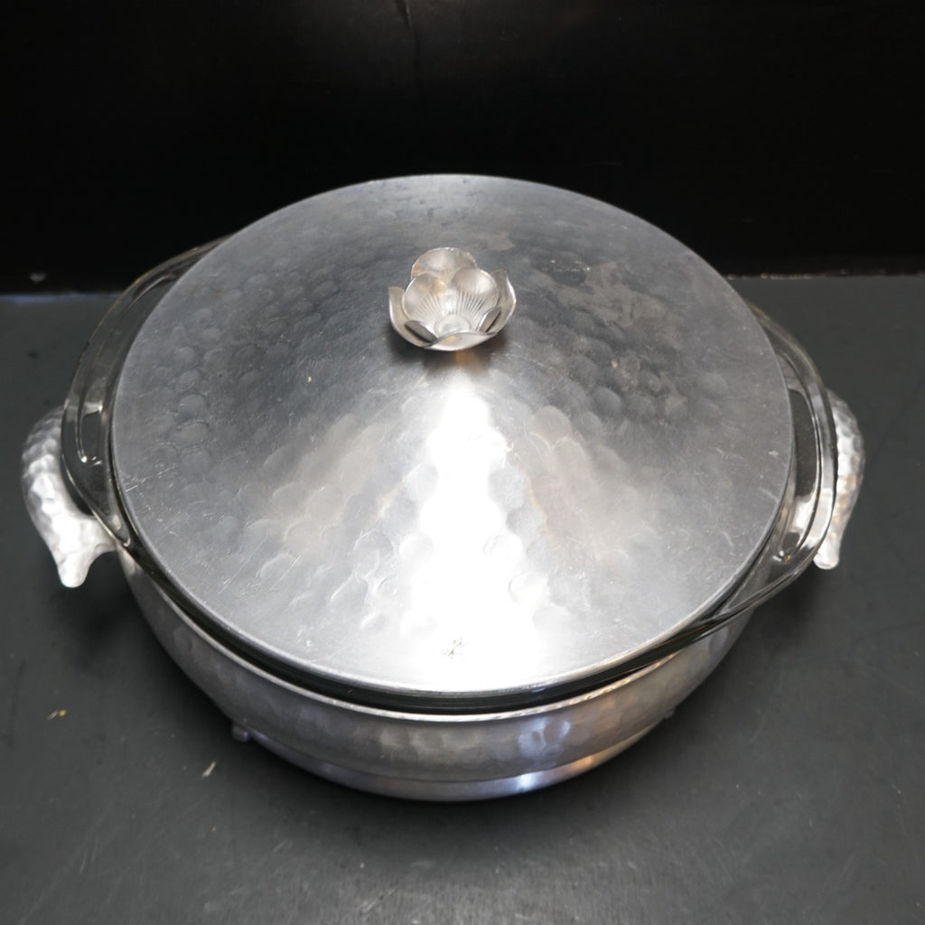 Hammered Aluminum Pyrex Liner Casserole Dish Midcentury