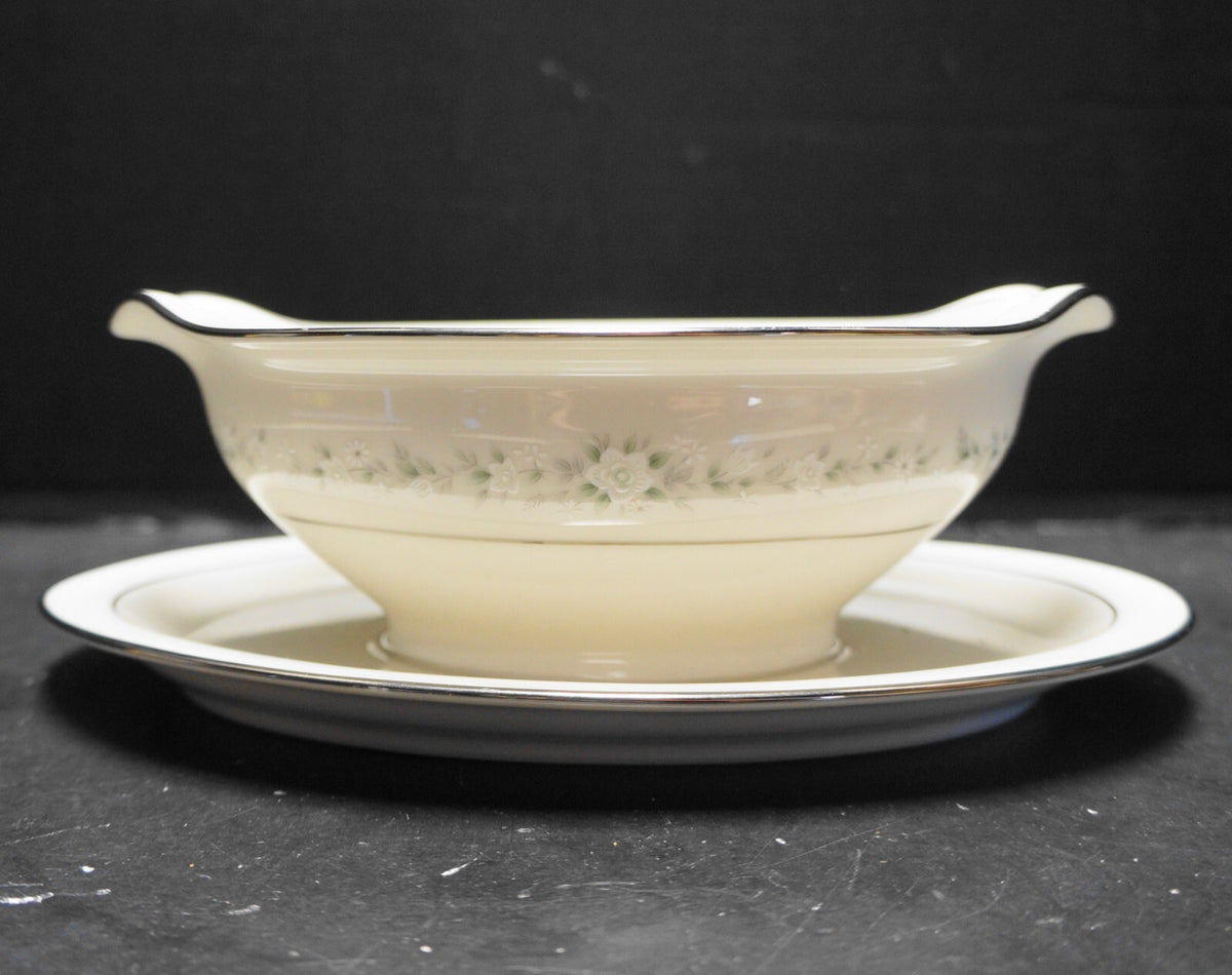 Noritake Ivory China Heather Gravy Boat Attached Underplate