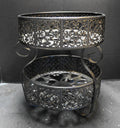Black Metal Filigree Old World Spanish Style Two Tier Fruit Basket Plant Stand