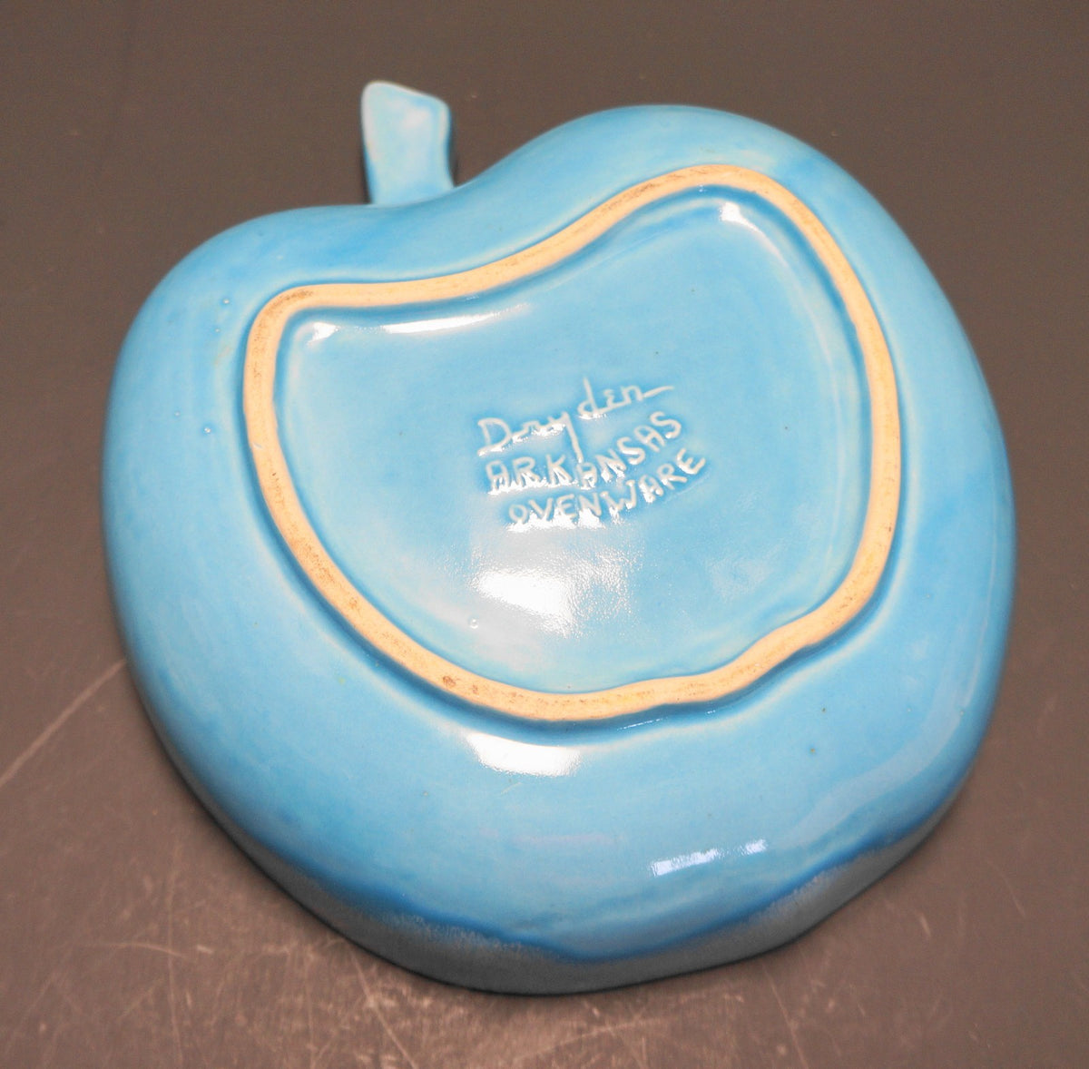 Dryden Arkansas Ovenware Pottery Blue Green Drip Glaze Apple Serving Bowl