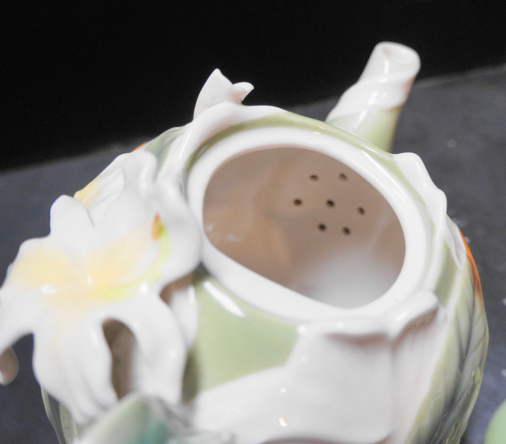 Pier 1 Ginger Lily Teapot Hand Painted Porcelain