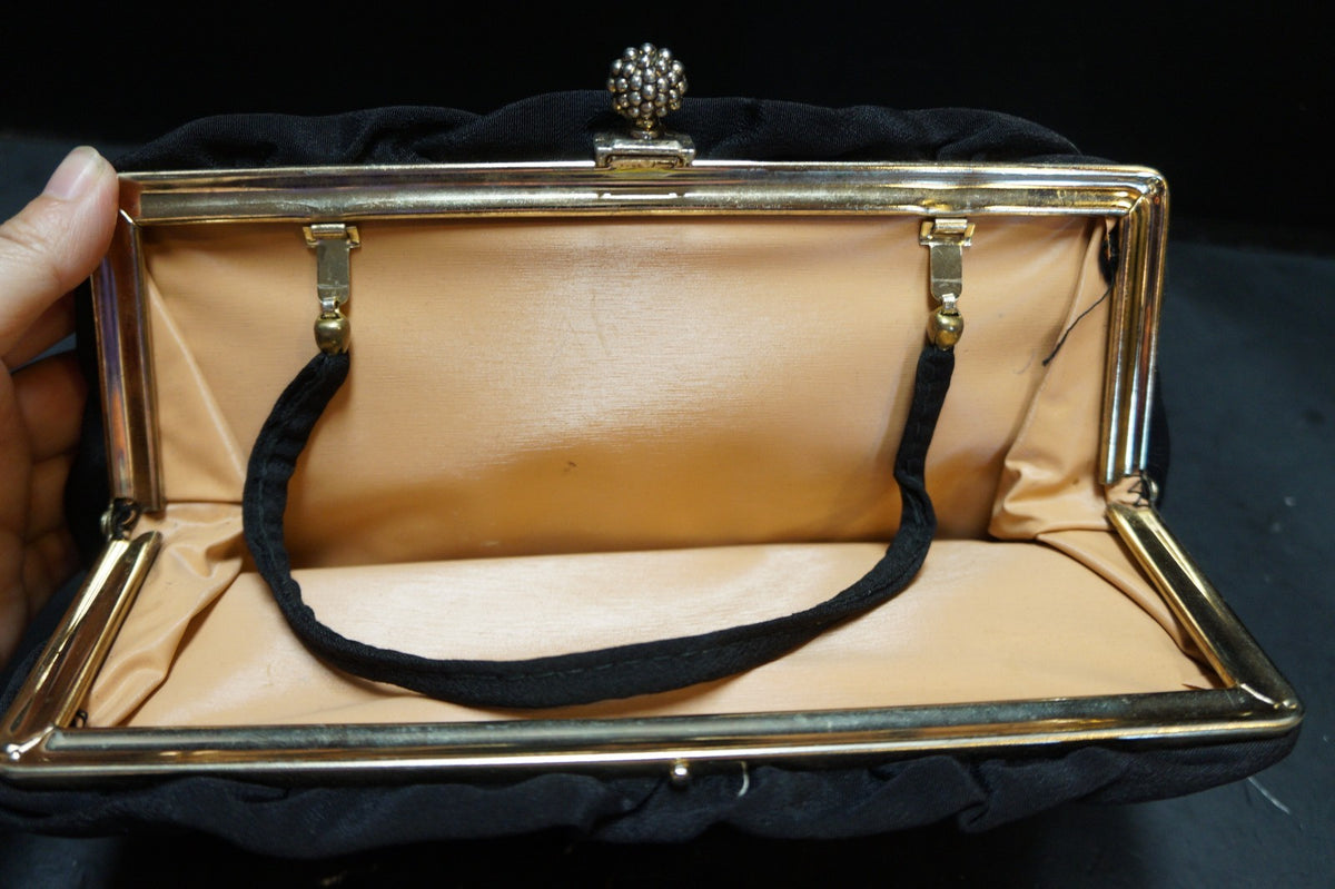 Mel-Ton Black Crepe Convertible Clutch Evening Bag
