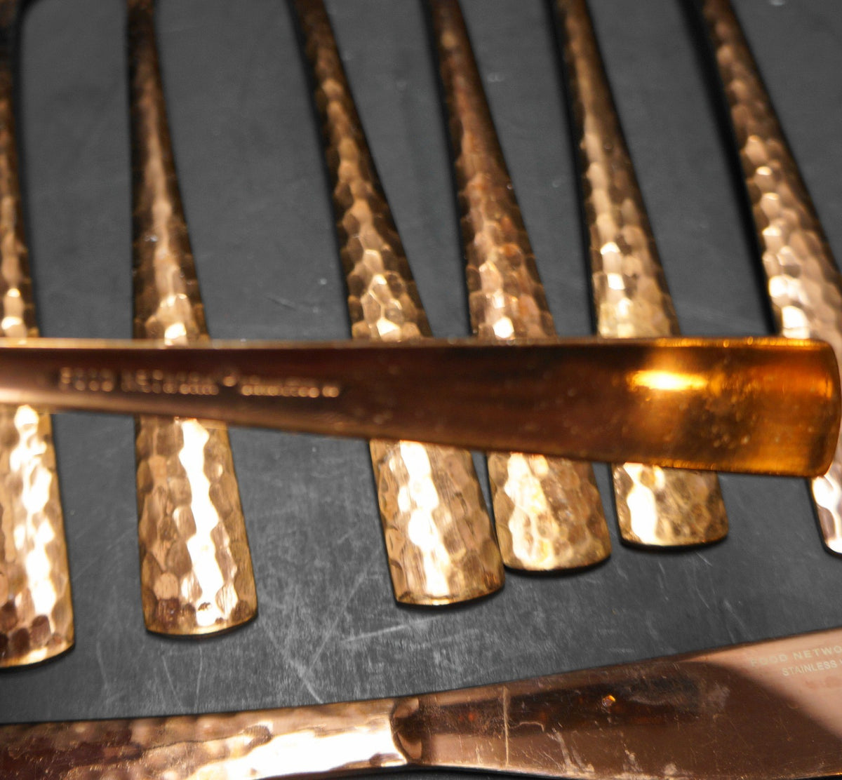 Food Network Martilla Hammered Copper Flatware 14 Pcs