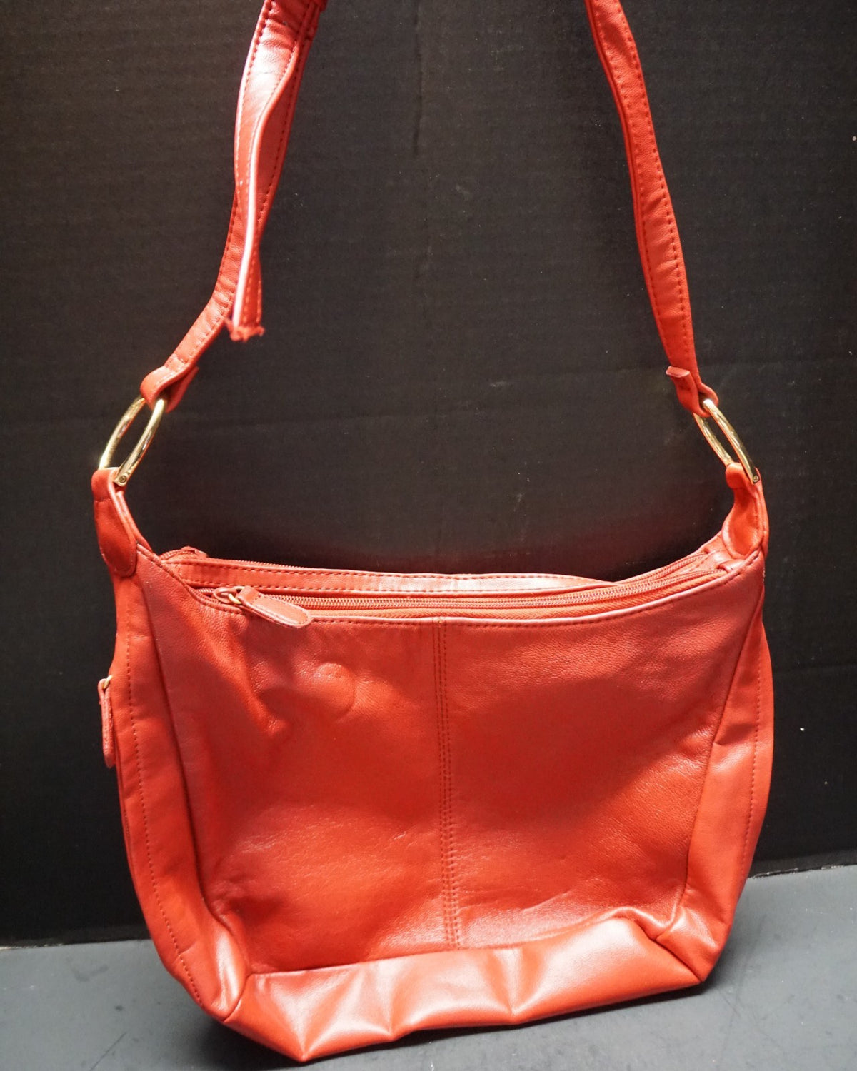 Red Leather Shoulder Bag Purse Adjustable Strap