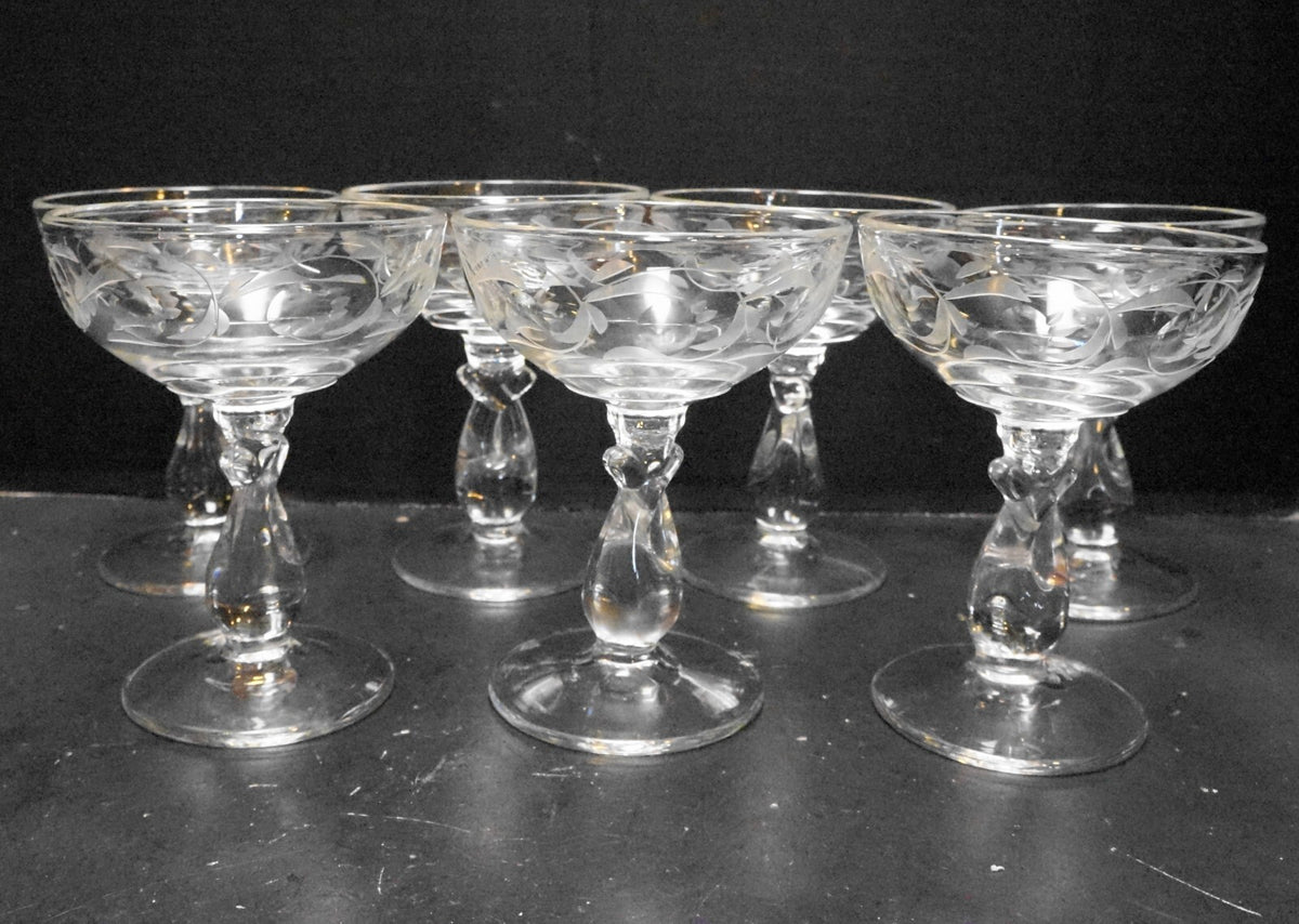 Heisey Moonglo Moonglow Cut 1540 Stem Heavy Pressed Champagnes Tall Sherbets Set