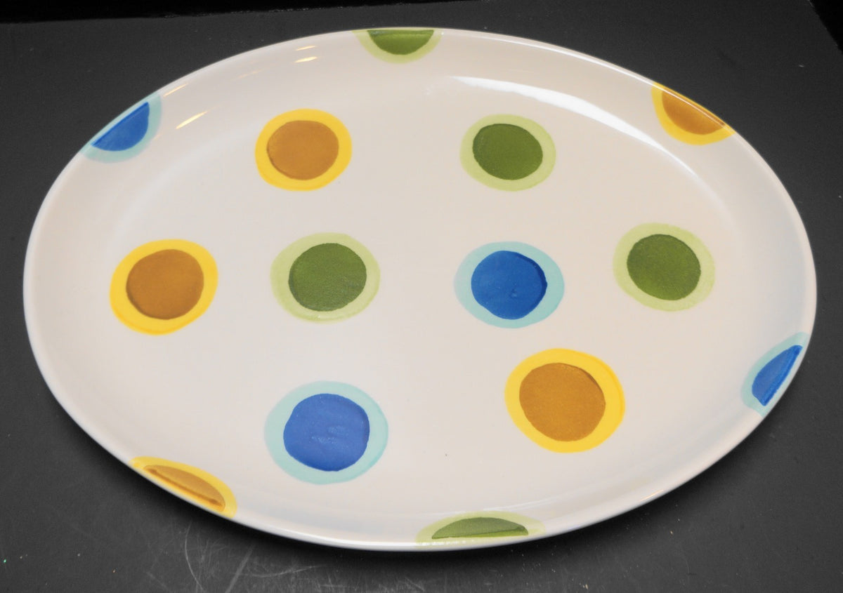 Crate and Barrel Multicolor Polka Dot Coupe B Eigen Platter Oval 16 IN