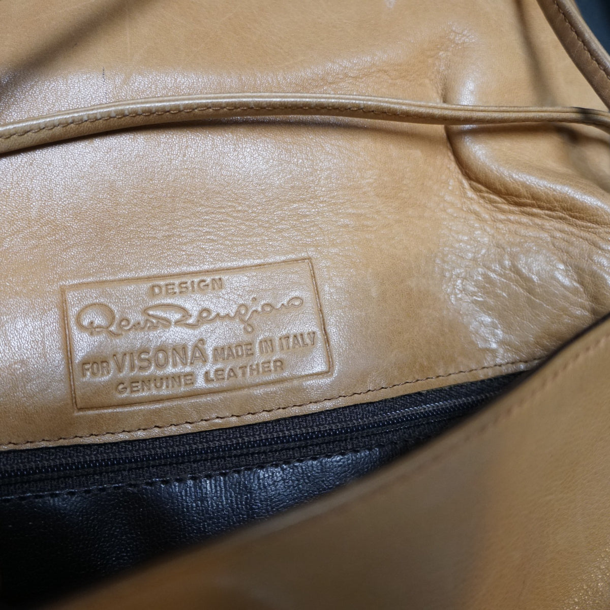 Renzo Rengiano for Visona Camel Brown Leather Purse Reptile Applique