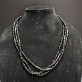 Vintage Black Lucite Tube Ball Beads Triple Strand Necklace
