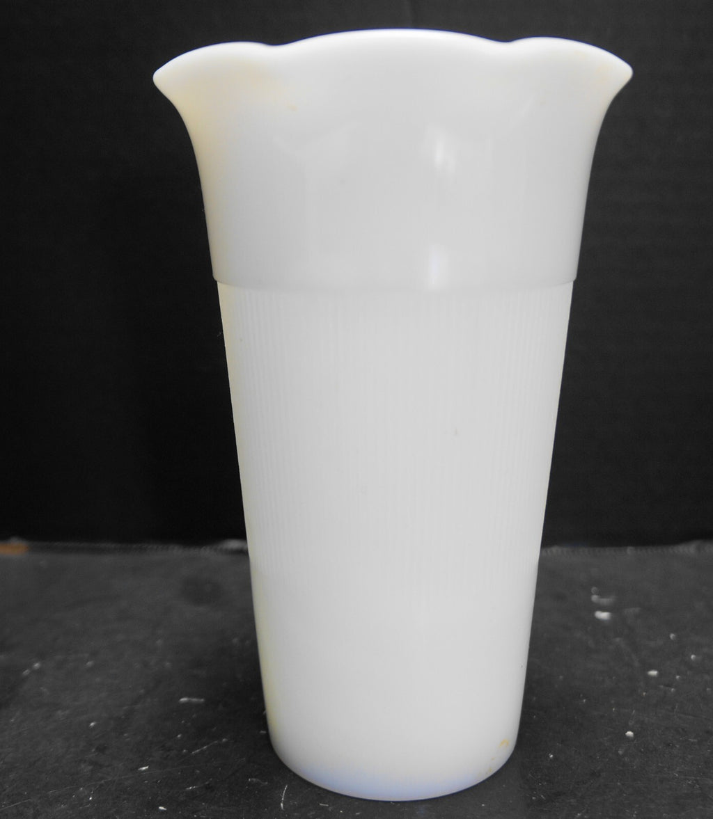 Hazel Atlas Milk Glass Florist Vase Ruffle Top Fine Ribbed