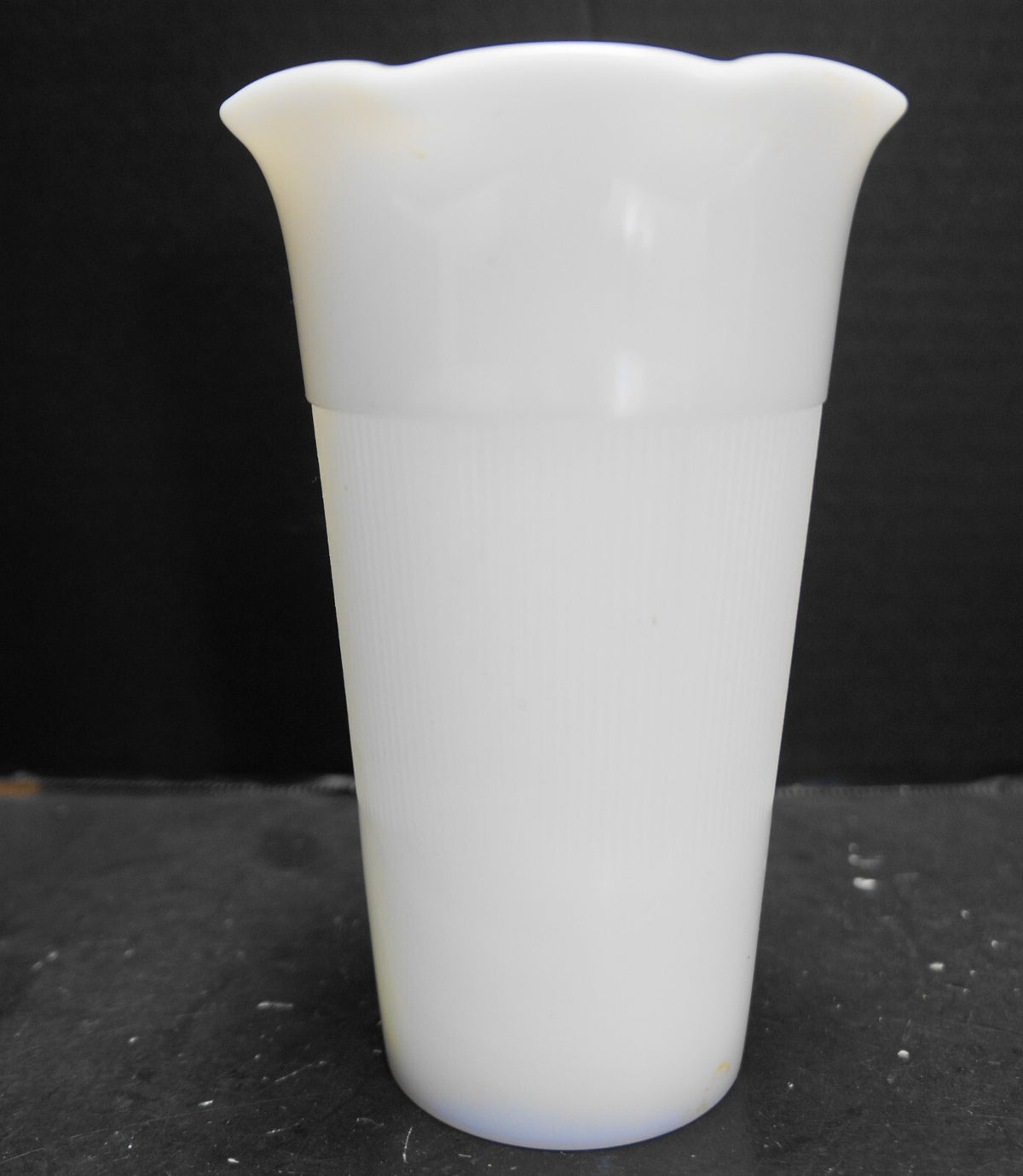 Hazel Atlas Milk Glass Florist Vase Ruffle Top Fine Ribbed