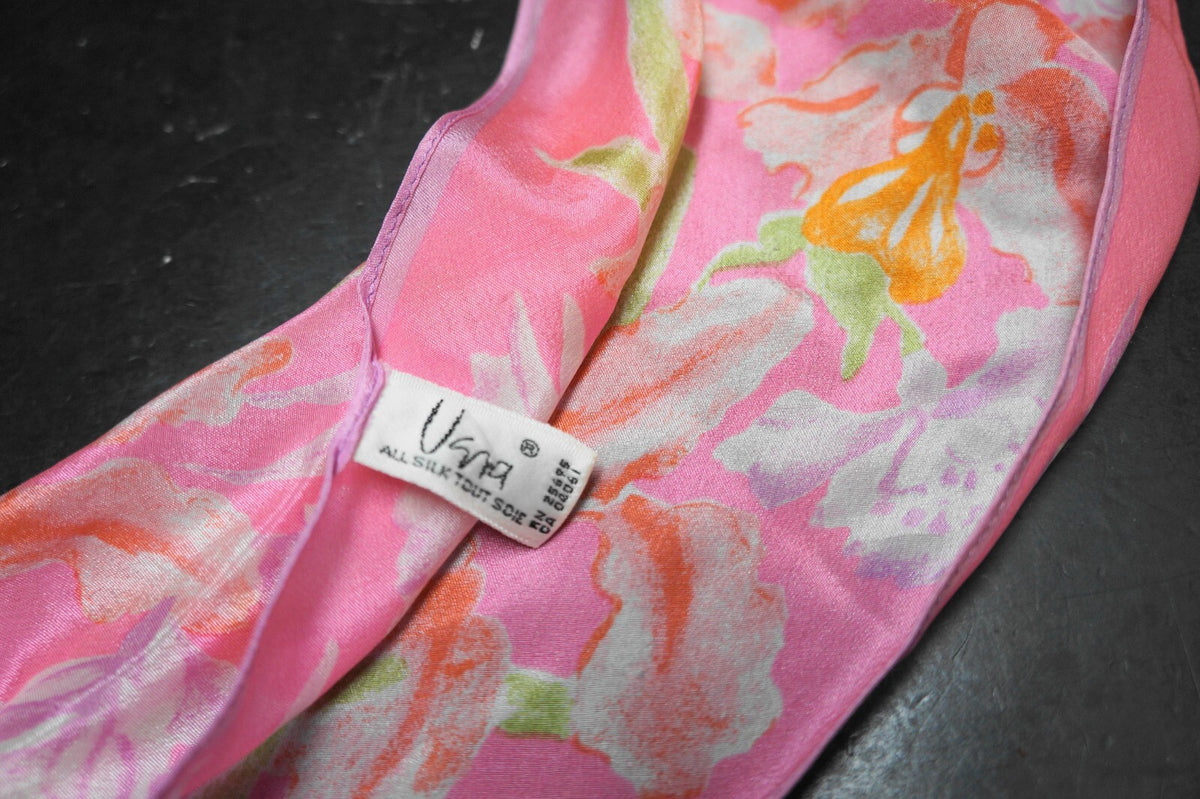 Vera Pink Floral Silk Oblong Scarf 1970s