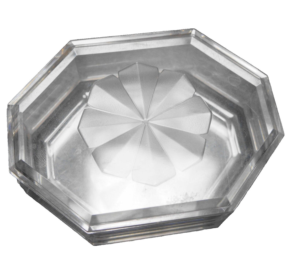 Clear Lucite Acrylic Trinket Box Octagon Flower Lid