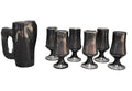 Carved Black Onyx Stone Mini Pitcher Shot Glasses Set 7 Pieces