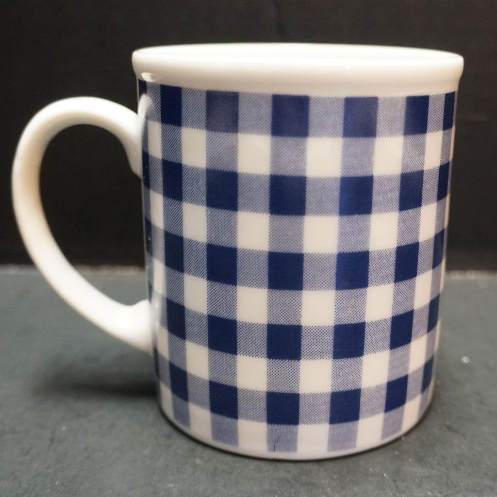 Rosenthal Netter Blue Gingham Plaid Chicken Ceramic Mug 1970s Farmhouse