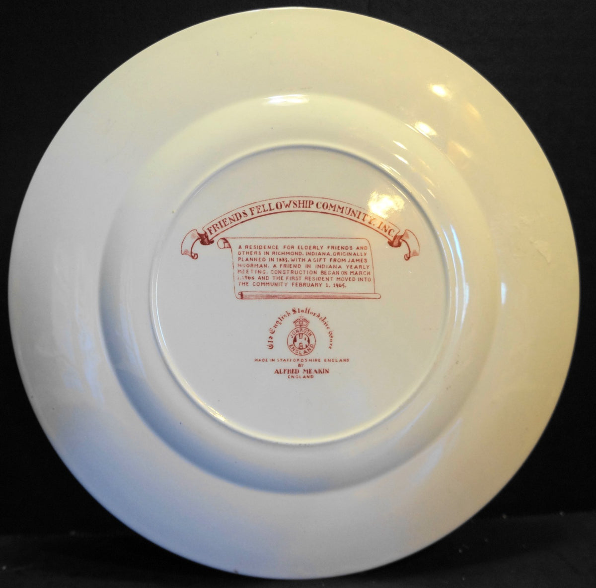 SOLD Indiana Society of Friends Red Pink Transferware Jonroth Staffordshire England A