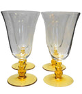 Amber Ball Stem Clear Bowl Blown Glass Water Goblets Set of 6