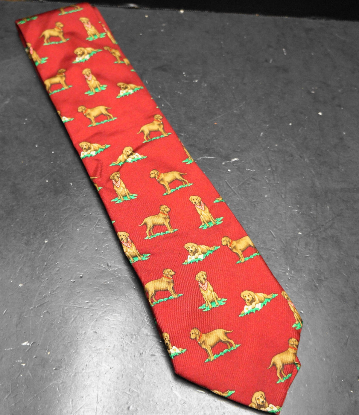 Allyn Neckwear Chocolate Labrador Retriever Maroon Silk Tie Vintage