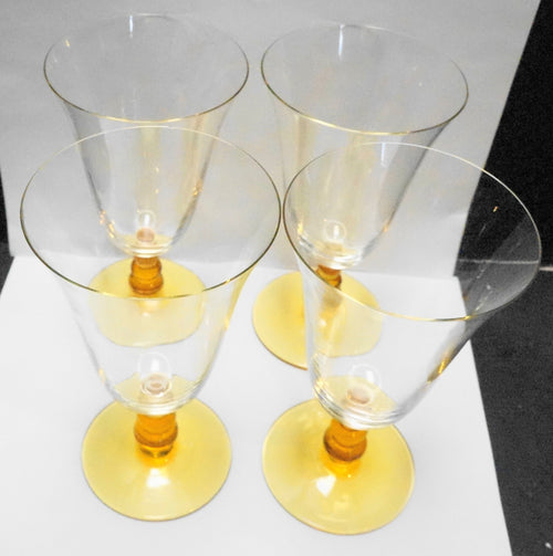 Amber Ball Stem Clear Bowl Blown Glass Water Goblets Set of 6