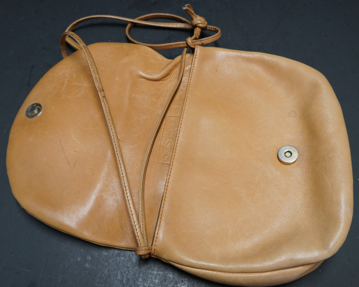 Renzo Rengiano for Visona Camel Brown Leather Purse Reptile Applique
