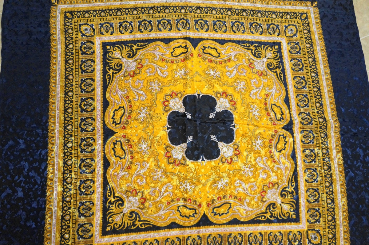 Navy Blue Gold Baroque Print Jacquard Fabric Panel