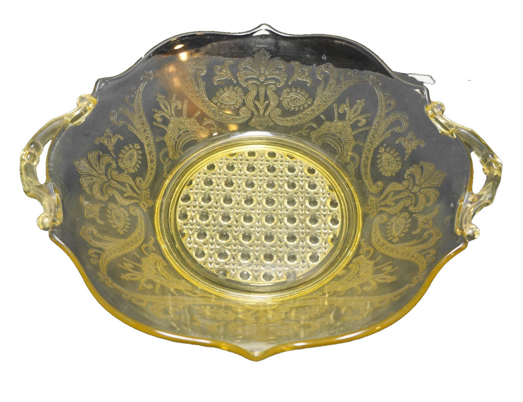 Lancaster Landrum Topaz Depression Glass Salad Serving Bowl Yellow 9 IN
