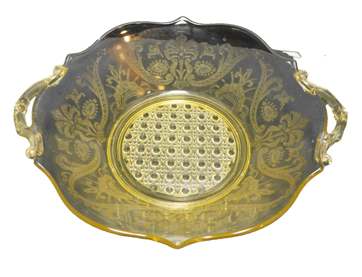 Lancaster Landrum Topaz Depression Glass Salad Serving Bowl Yellow 9 IN