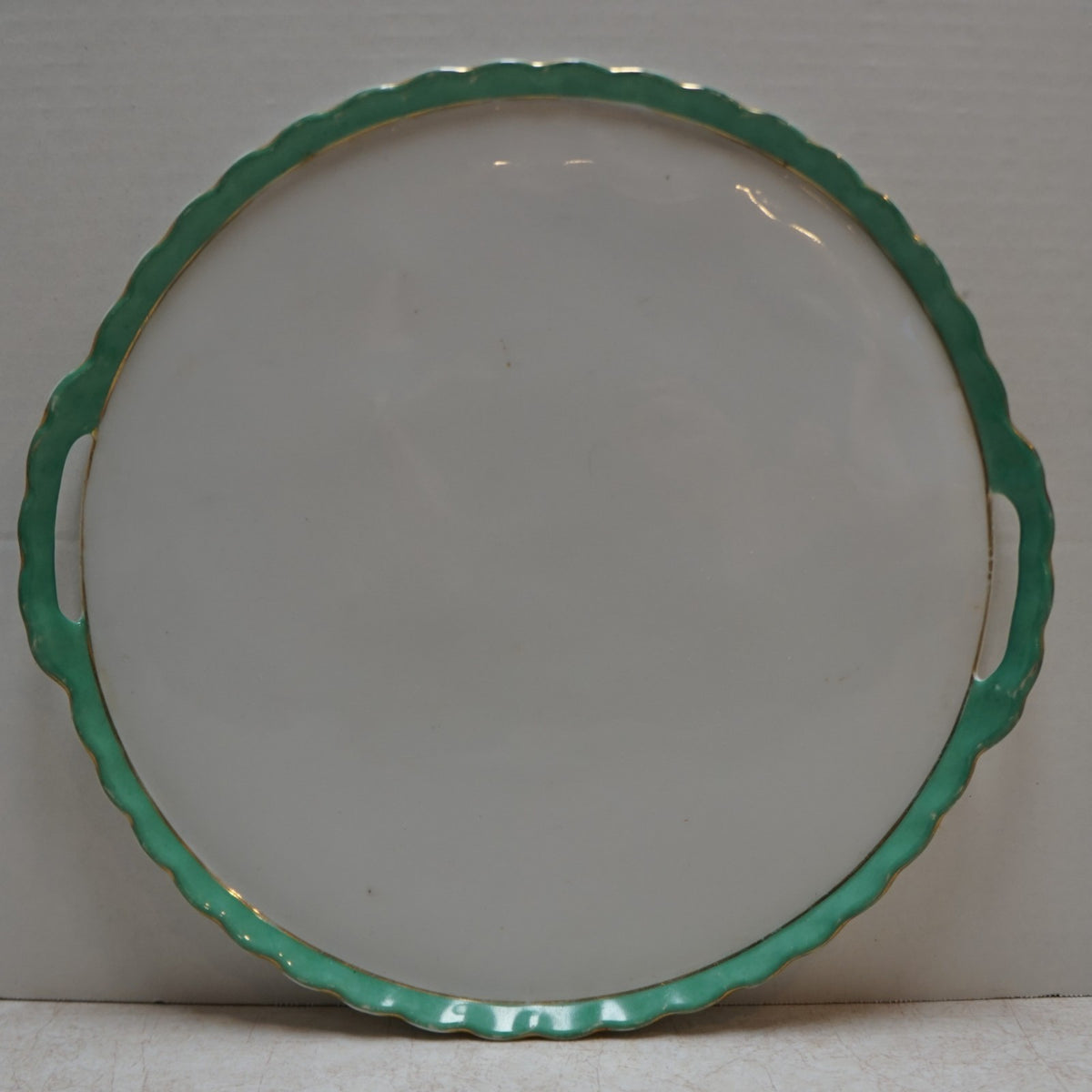Victoria Austria Spring Green Scalloped Rim Handled Cake Plate