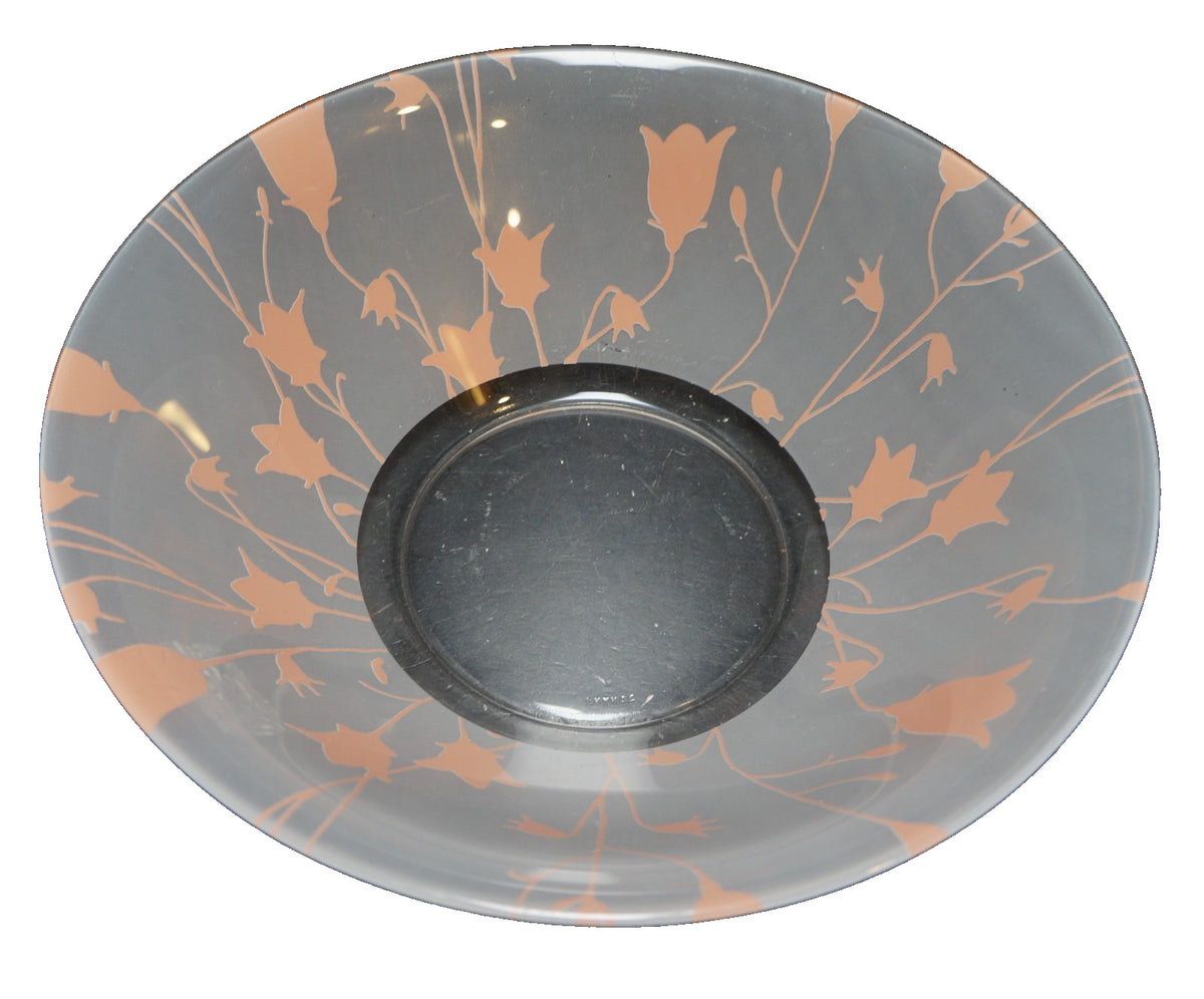 Arcoroc France Pink Tulips Frosted Glass Serving Bowl