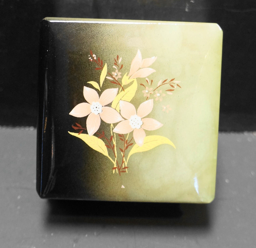 Green Ombre Alabaster Trinket Box Italy Pink Flower Decoration
