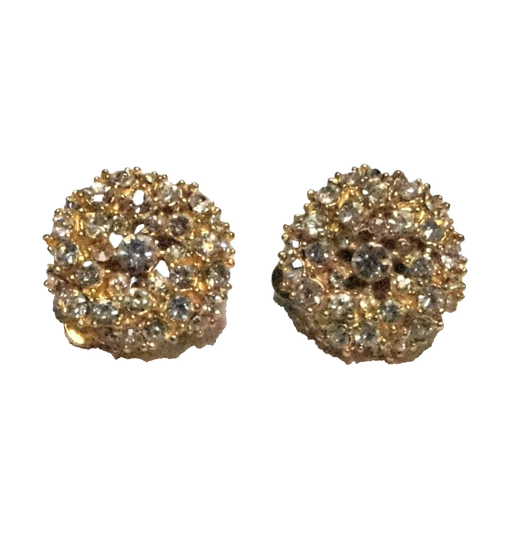 ART Signed Clear Rhinestone Crystal Swirl Gold Tone Clip Earrings