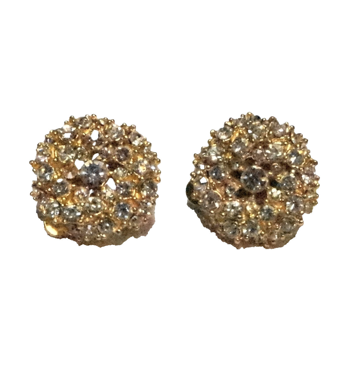 ART Signed Clear Rhinestone Crystal Swirl Gold Tone Clip Earrings