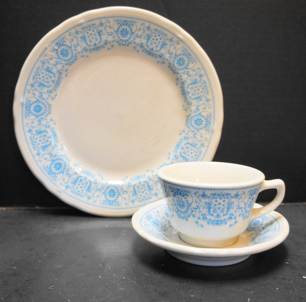 Shenango China Turquoise Blue Medallion Restaurant Ware Cup Saucer Plate