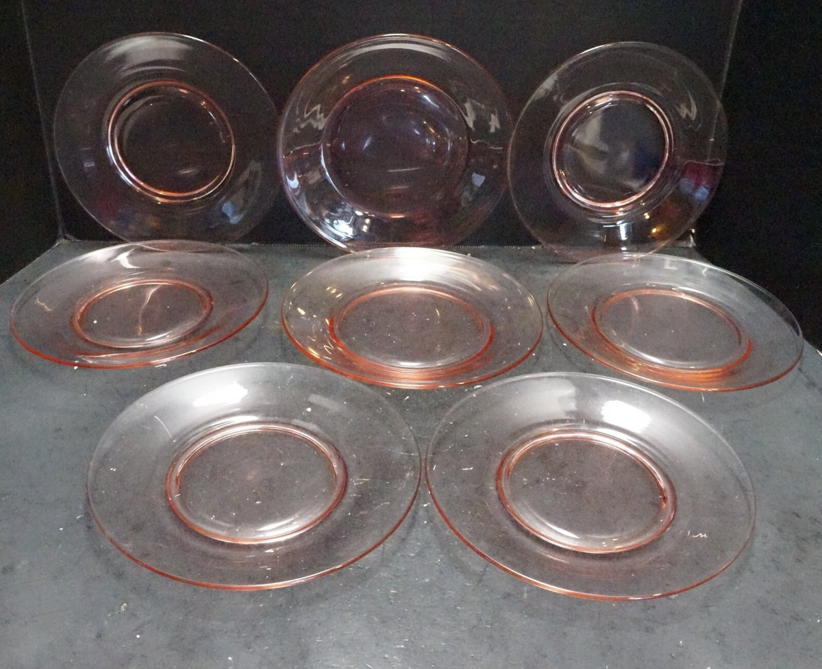 Pink Glass 8 1/8" Luncheon Plates Set of 7 Blown Glass