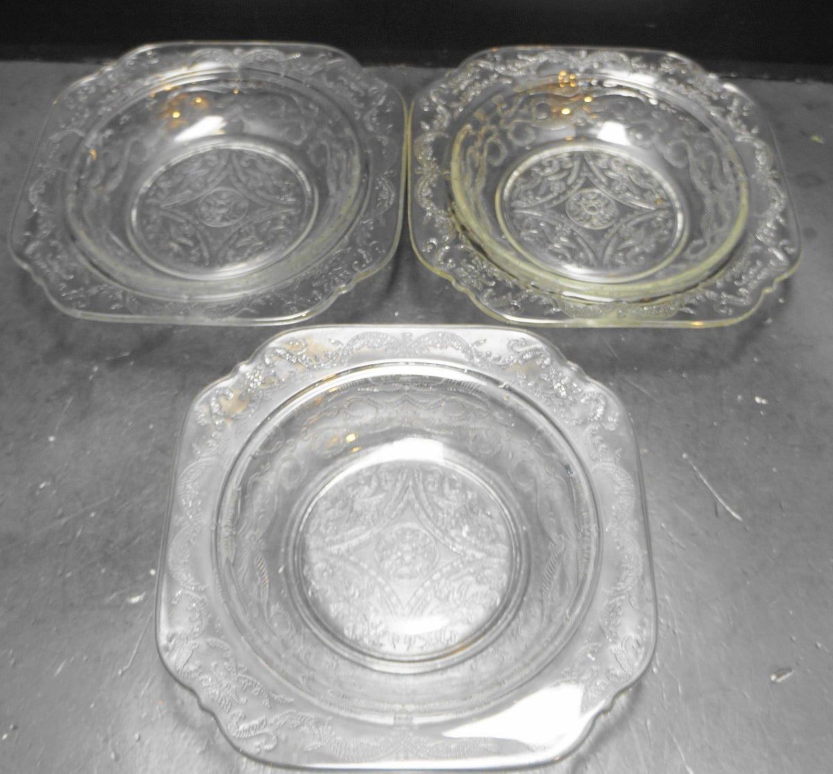 Indiana Glass Recollection Clear Square Butter Bases Set of 3
