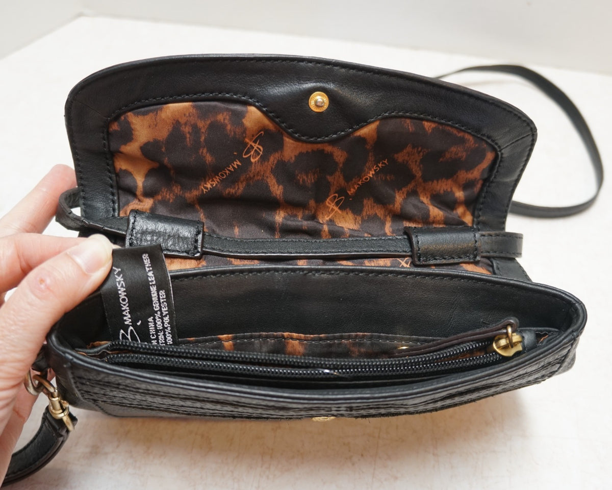 B. Makowsky Black Leather Crossbody Small