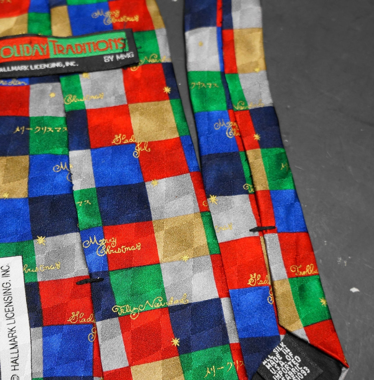 Hallmark Holiday Traditions Merry Christmas Multilingual Color Block Silk Tie