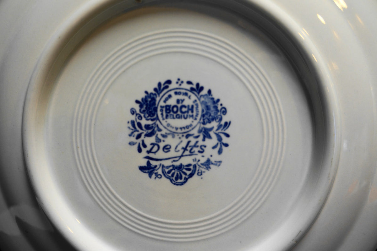 Delfts Boch Belgium Royal Sphinx Pair of Plates Windmill Ships