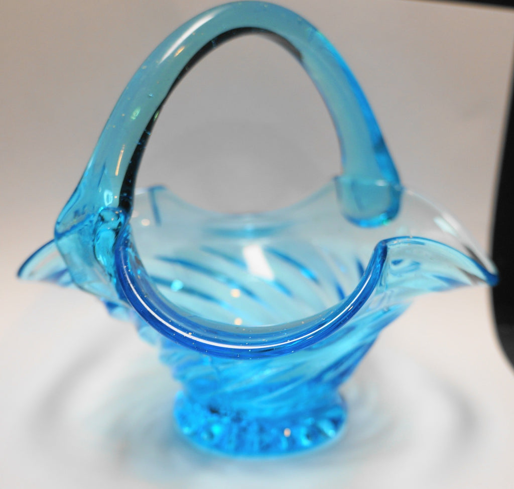 Electric Blue Swirl Art Glass Basket