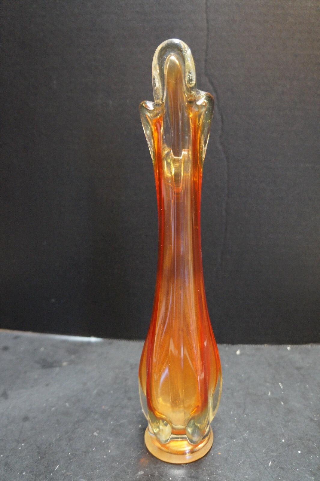 Orange Ombre Amberina Swung MCM Vase 12 IN Ground Foot