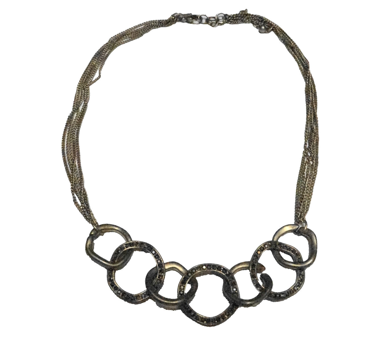 Antiqued Gold Tone Chocolate Brown Rhinestone Link Necklace