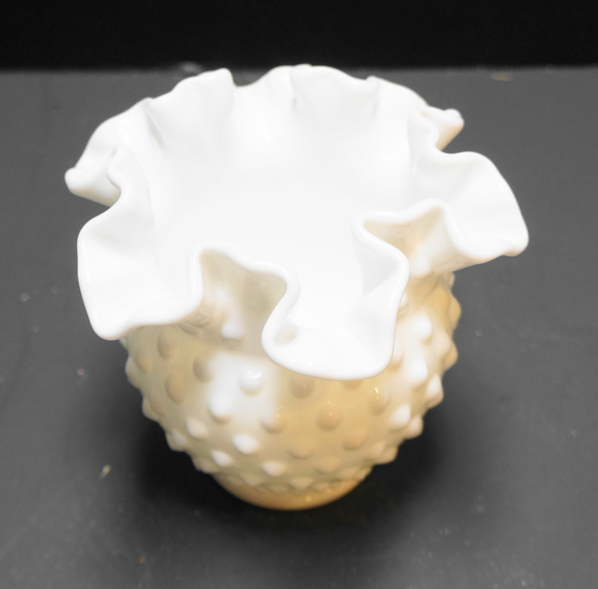 Fenton Hobnail Milk Glass #3854 4 1/2" Double Crimped Small Vase